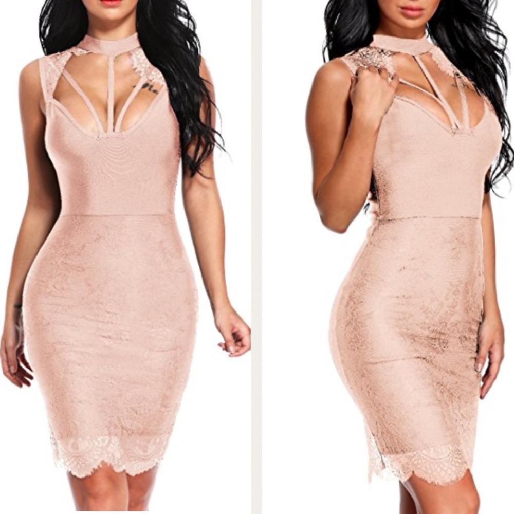 Beige with bottom lace bandage dress